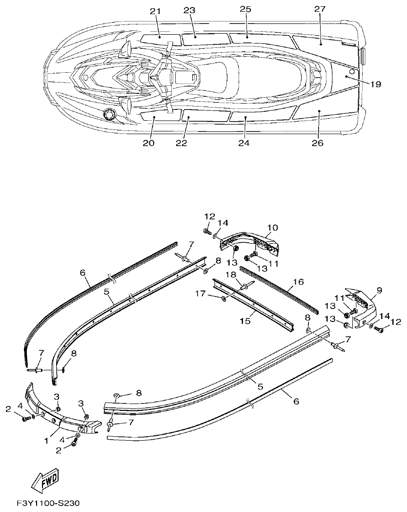 Yamaha EX1050B-S(F3Y36GAB6GA2 GUNWALE & MAT parts diagram